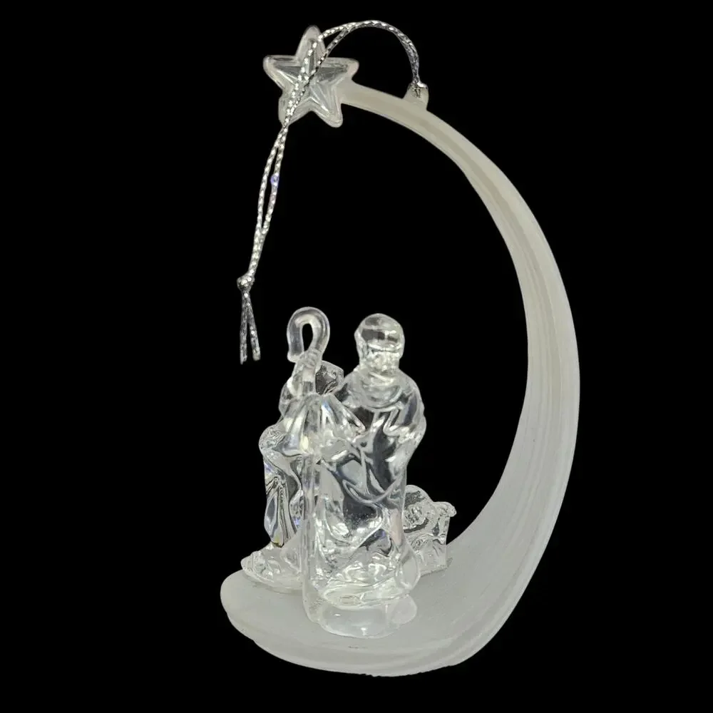 Nativity Scene Christmas Ornament Frosted Clear Acrylic Crescent Moon Star 5